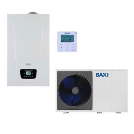 Sistema ibrido con caldaia da 33 kw in integrazione alla pompa di calore Baxi Auriga 8 kw monoblocco inverter monofase R32