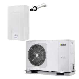 Sistema Ibrido Beretta con caldaia a condensazione Mynute X Box 25C da 25 kW e pompa di calore Hydro Unit M da 8 kW