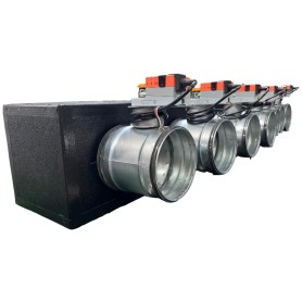 Plenum in poliuretano espanso a 7 zone con serrande motorizzate Lindab da 160 o 200 mm