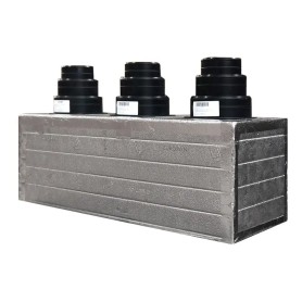 Plenum in poliuretano espanso a 3 uscite con 3 attacchi conici da 100, 127 e 150 mm