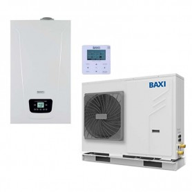 Sistema ibrido con caldaia 33 Kw in integrazione alla pompa di calore Baxi Auriga 7.5 da 12 kw monoblocco inverter monofase R32