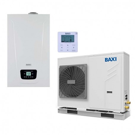 Sistema ibrido con caldaia da 35 kw in integrazione alla pompa di calore Baxi Auriga 16 kw monoblocco inverter monofase R32